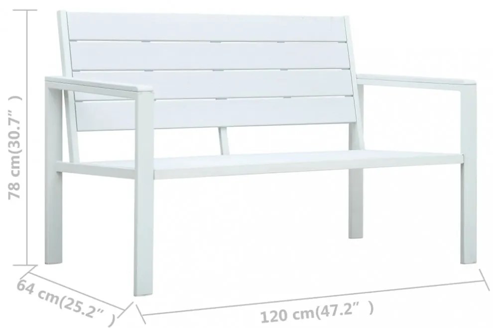 fehér fautánzatú HDPE kerti pad 120 cm
