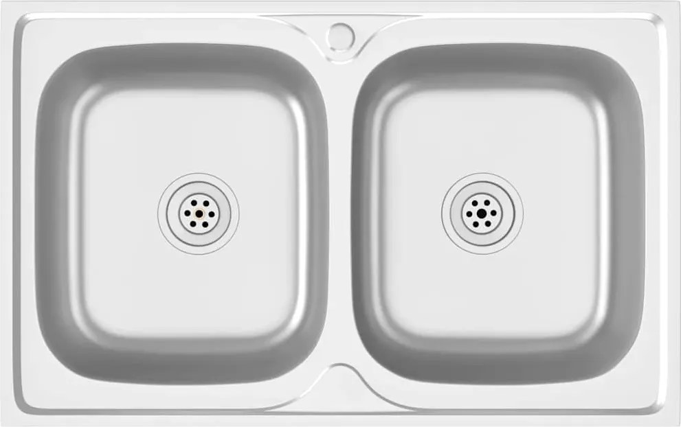 vidaXL ezüst rozsdamentes acél dupla konyhamosogató 800 x 500 x 155 mm