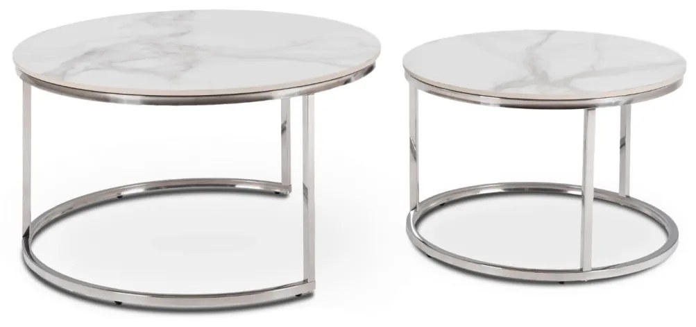 Fehér Márvány/Ezüst Dohányzóasztal Szett. AMARA MAX