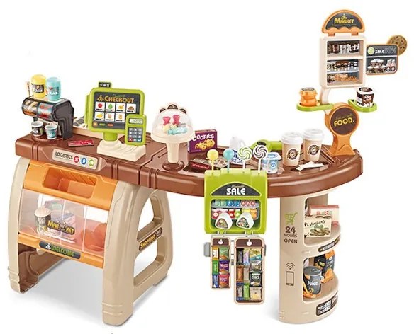 Játék szupermarket gyerekeknek, 52 darab, hangok és fények, pénztárgép, eszpresszógép, többszínű