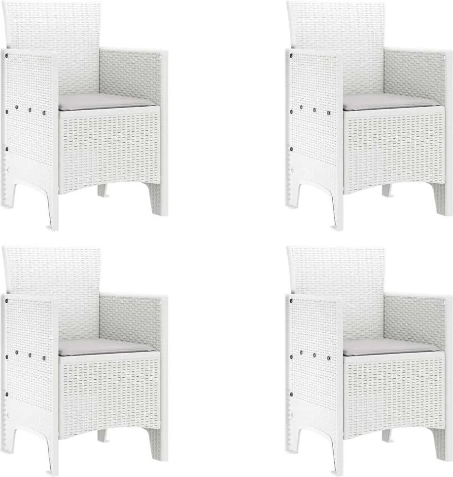 vidaXL Kerti Szék párnával 4 pcs Fehér 53 x 49 x 85 cm Polipropilén