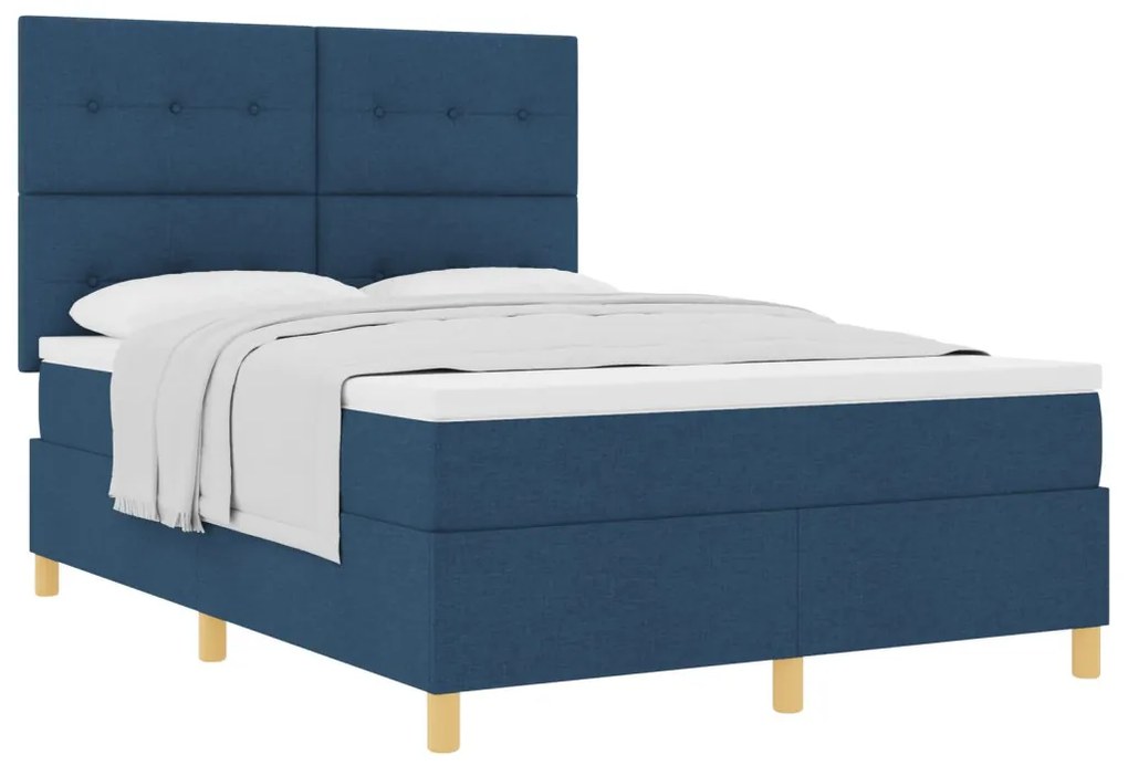 Box Spring Ágy Matrac Kék 140x190 cm Textil