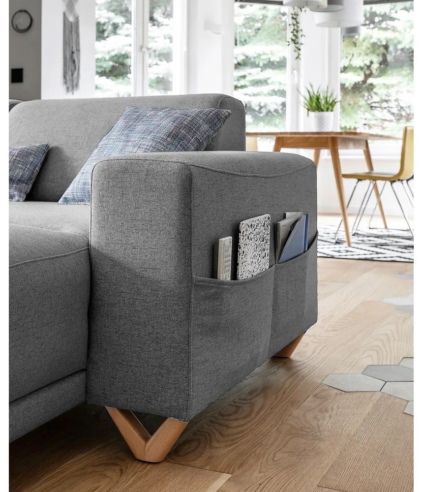 Szürke kinyitható-tárolóhelyes sarokkanapé (bal oldali-U alakú) Classy Sophie – Miuform