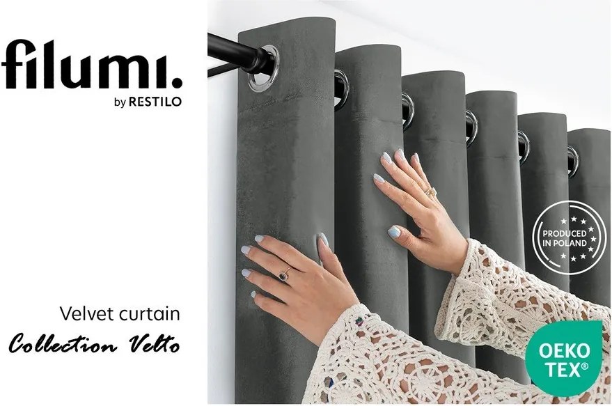 Sötétszürke bársony dimout (részleges sötétítő) függöny 140x225 cm Velto – Filumi