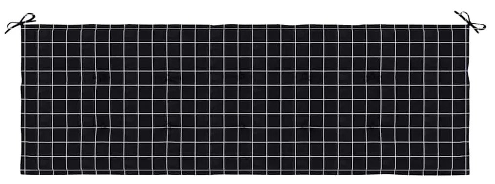 fekete kockás oxford-szövet kerti padpárna 150x50x4 cm