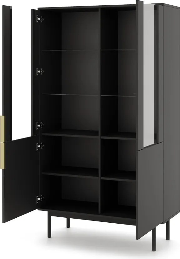 Vitrin szekrény 4 ajtós fekete színben arany fogantyúkkal – VIVA VI05