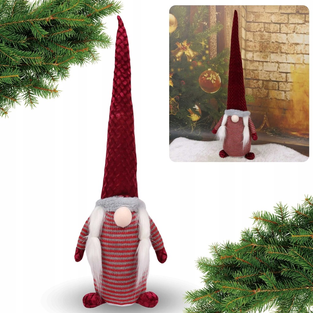 Nagy bordó manó, karácsonyi manó álló manó Mikulás XXL 55 cm