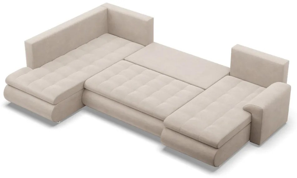 Tokio U sarokkanapé, 3 ágyneműtartóval, bársony, baloldali, bézs