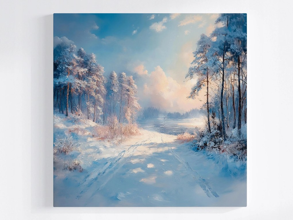 Poszter Tájkép Erdő Tó Út Tél Hó Fagy 40x40