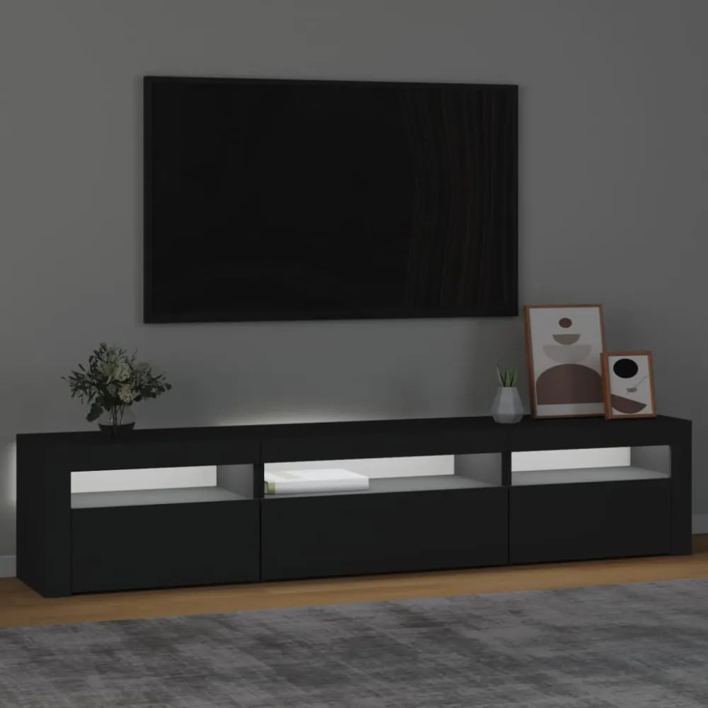 fekete TV-szekrény LED-világítással 195x35x40 cm