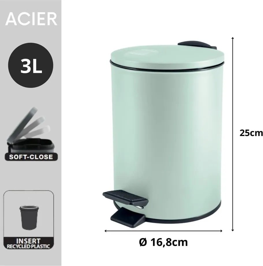 Mentazöld acél pedálos szemetes 3 l Adelar – Spirella