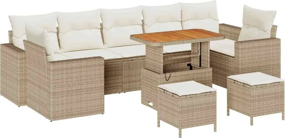 vidaXL Kerti Kanapé Szett 10 pcs Bézs polirattan