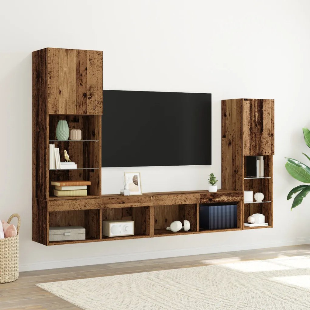 TV szekrény LED lámpákkal Megkopott fa 40.5x30x102 cm