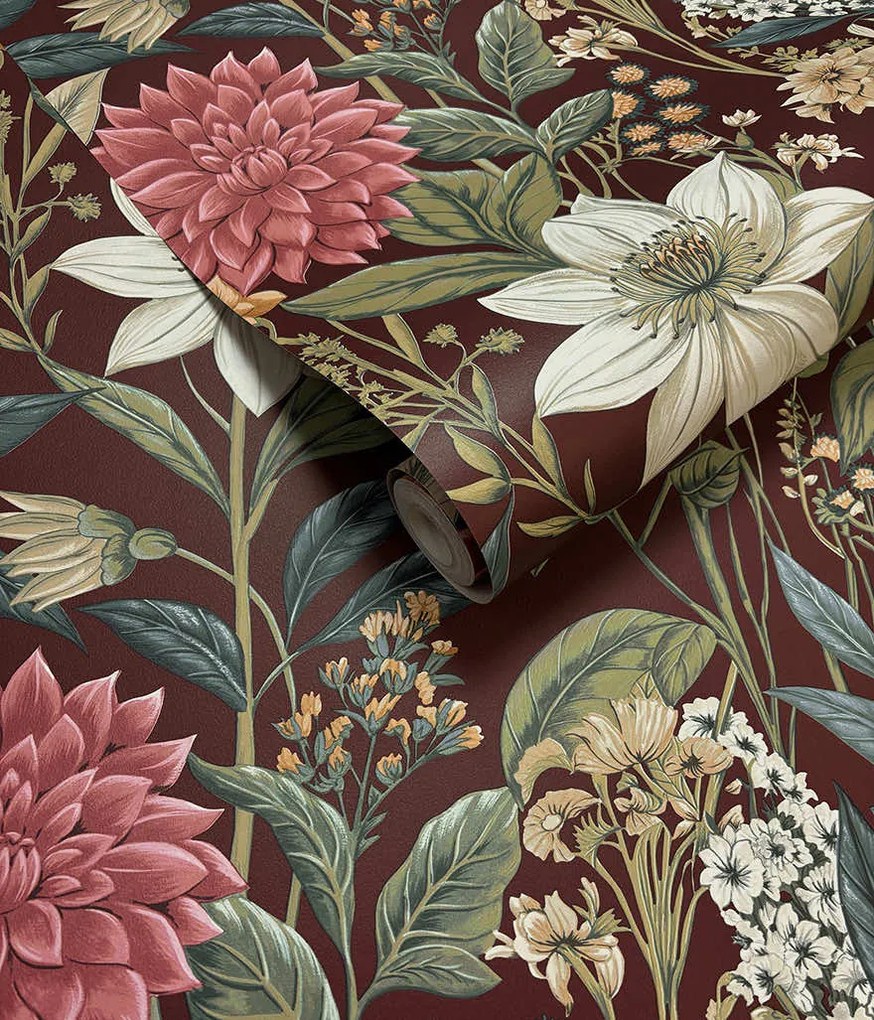 Holden Decor Wanderlust Clematis bordó-lila virágos vlies tapéta – 92061