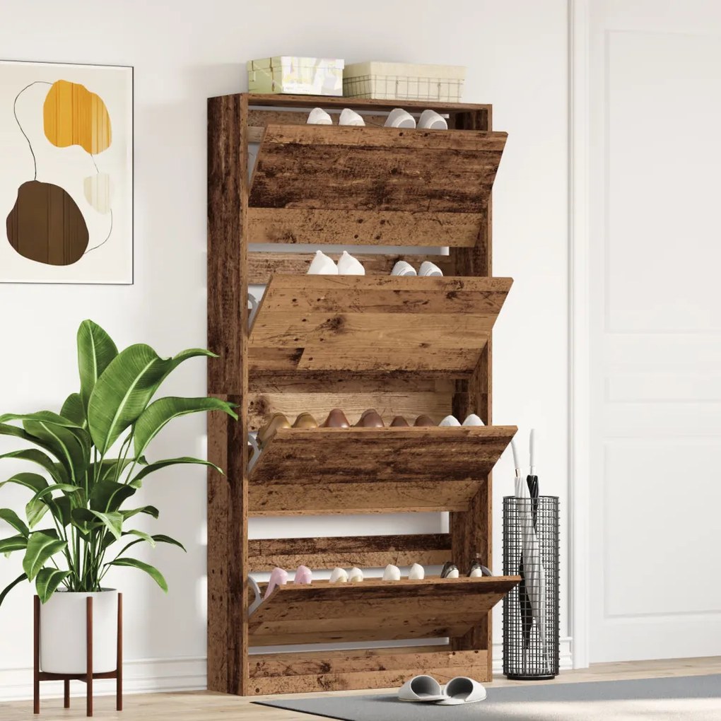 Cipőszekrény Régi fa Szerelt fa 80 x 21 x 163.5 cm Tartós
