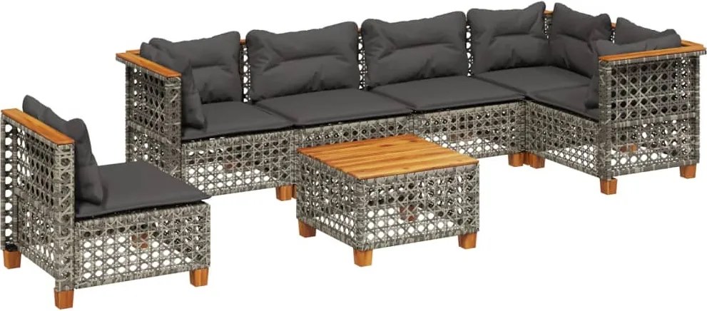 vidaXL 7 részes szürke polyrattan kerti ülőgarnitúra párnákkal
