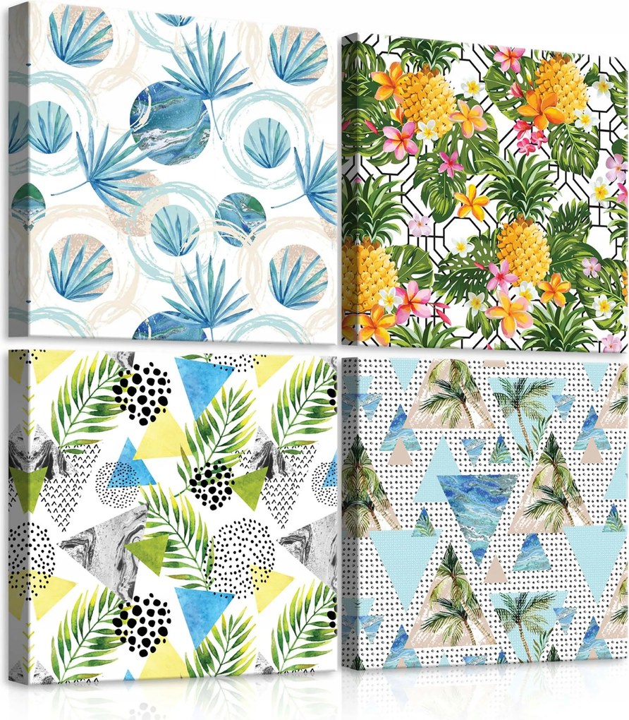 Vászonkép 50x50 Trópusok egzotikus nyár levelek ananász virágok geometria