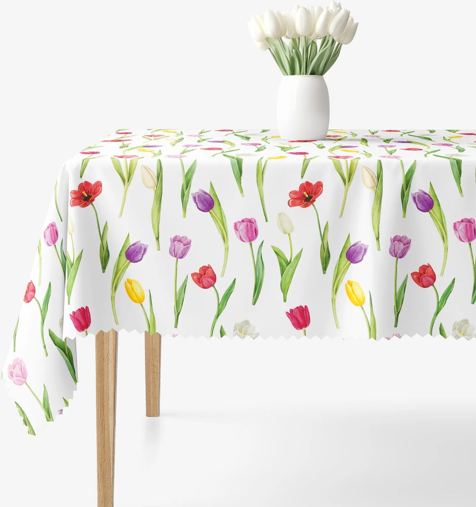 Goldea szögletes teflonos asztalterítő - színes tulipánok 120 x 180 cm