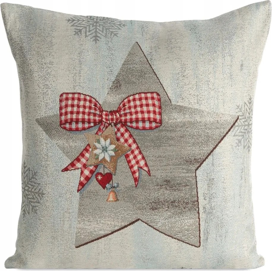 Karácsonyi gobelin díszpárnahuzat 45x45 hamu csillag masnival