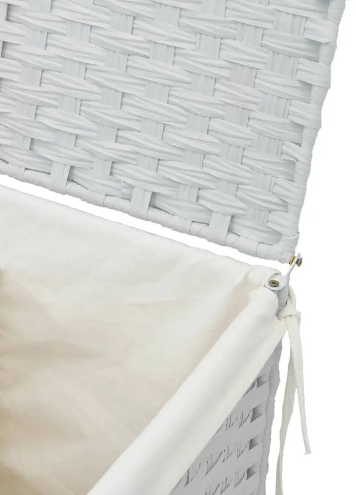 fehér polyrattan szennyeskosár fedéllel 46x33x60 cm