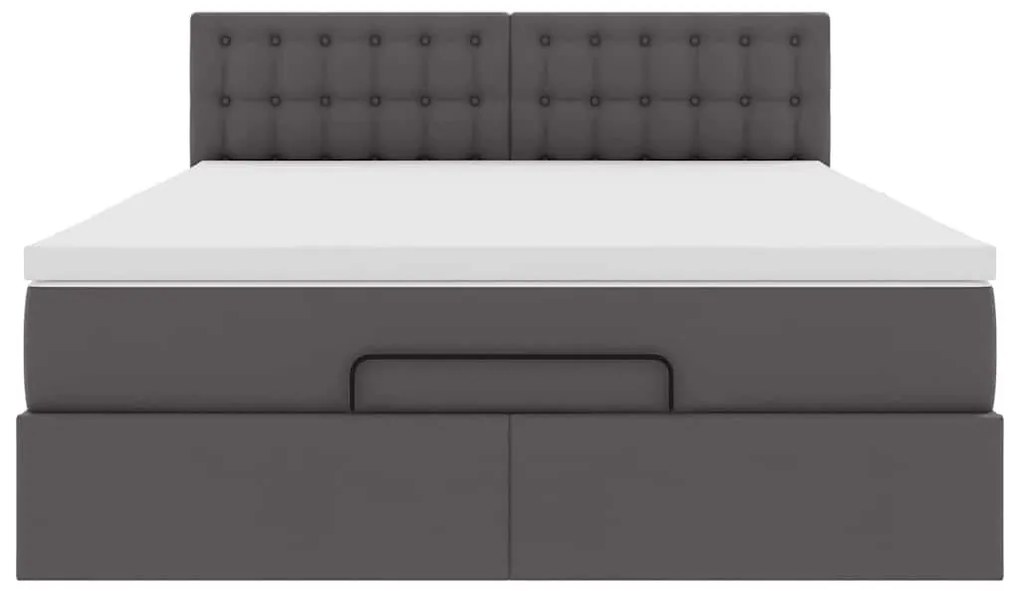 szürke műbőr ottomán ágy matracokkal & LED-ek 140x190cm