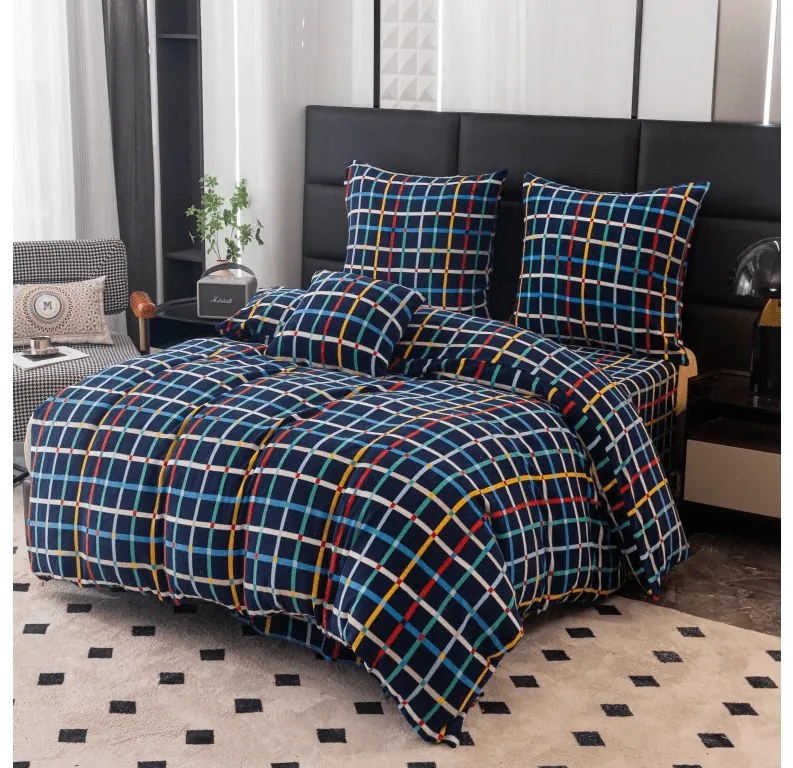 Mikroplüss ágyneműhuzat GRID sötétkék Ágyneműhuzat mérete: 2 db 70 x 90 cm | 200 x 220 cm