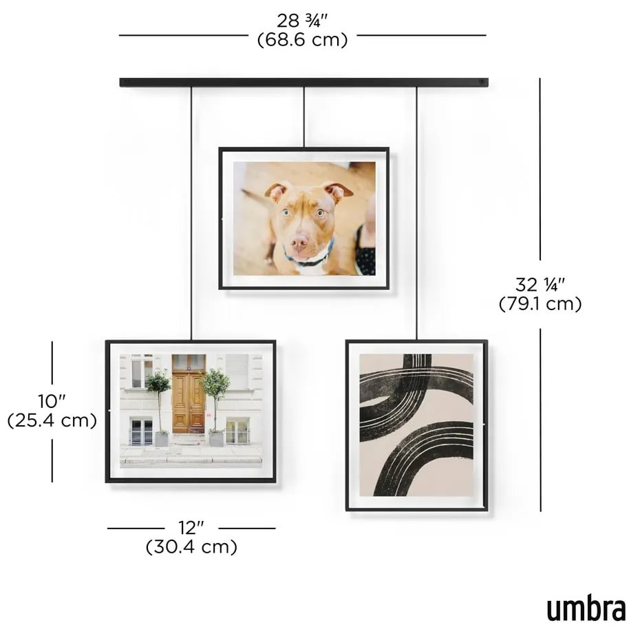 Fekete fém fali képkeret szett 3 db-os 73x82 cm Exhibit – Umbra