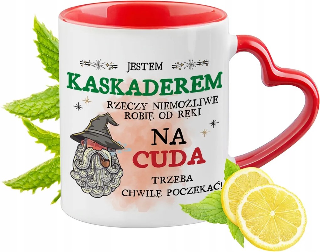 Piros kaszkadőr szív alakú füllel ajándék nyomott mintával