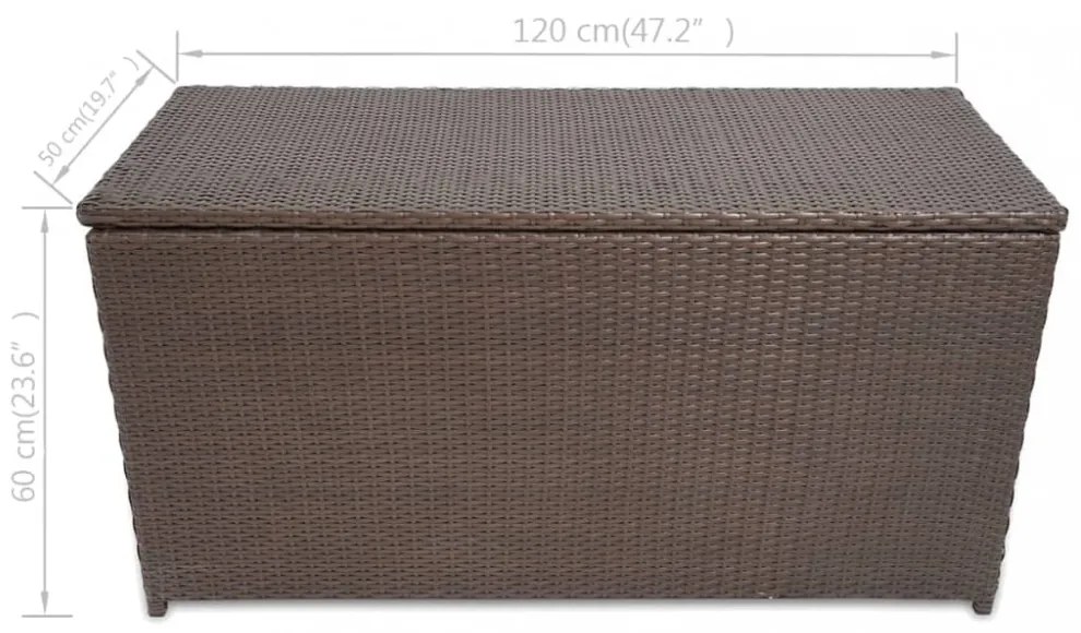 barna polyrattan kerti tárolóláda 120 x 50 x 60 cm