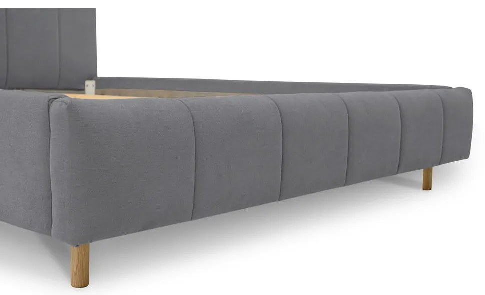 Szürke kárpitozott franciaágy ágyráccsal 160x200 cm Zee – Scandic