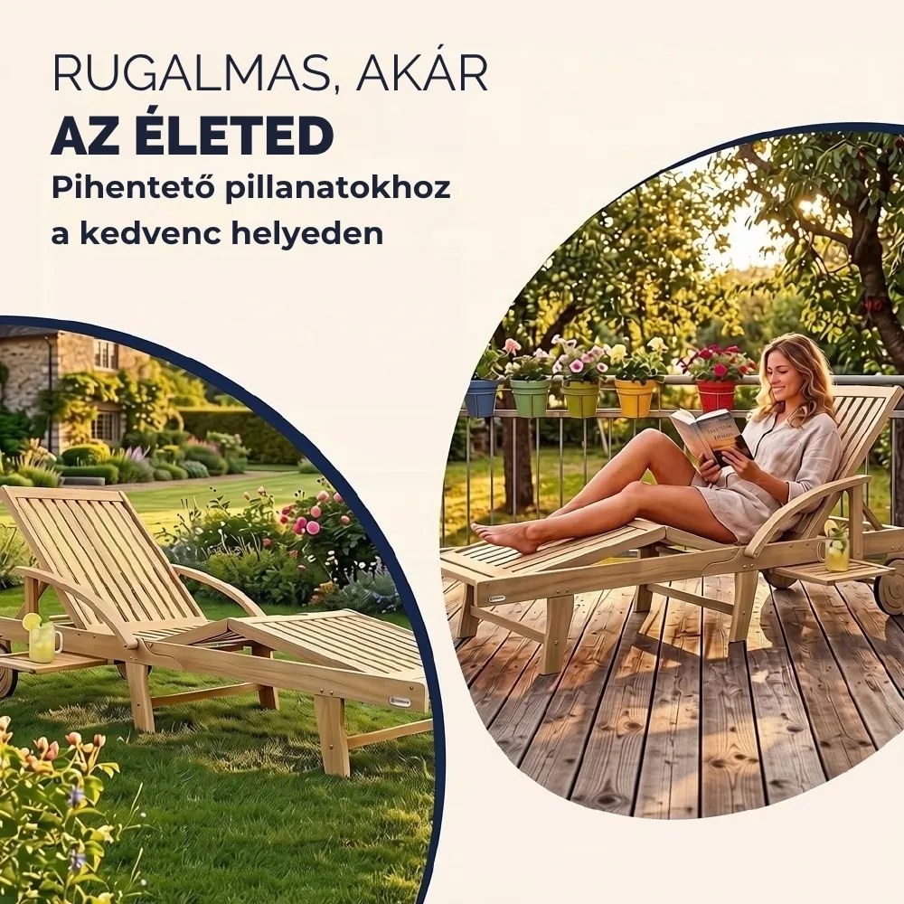 TAMI SUN kerti nyugágy, 195,5x69x85cm, teak hatás Casaria