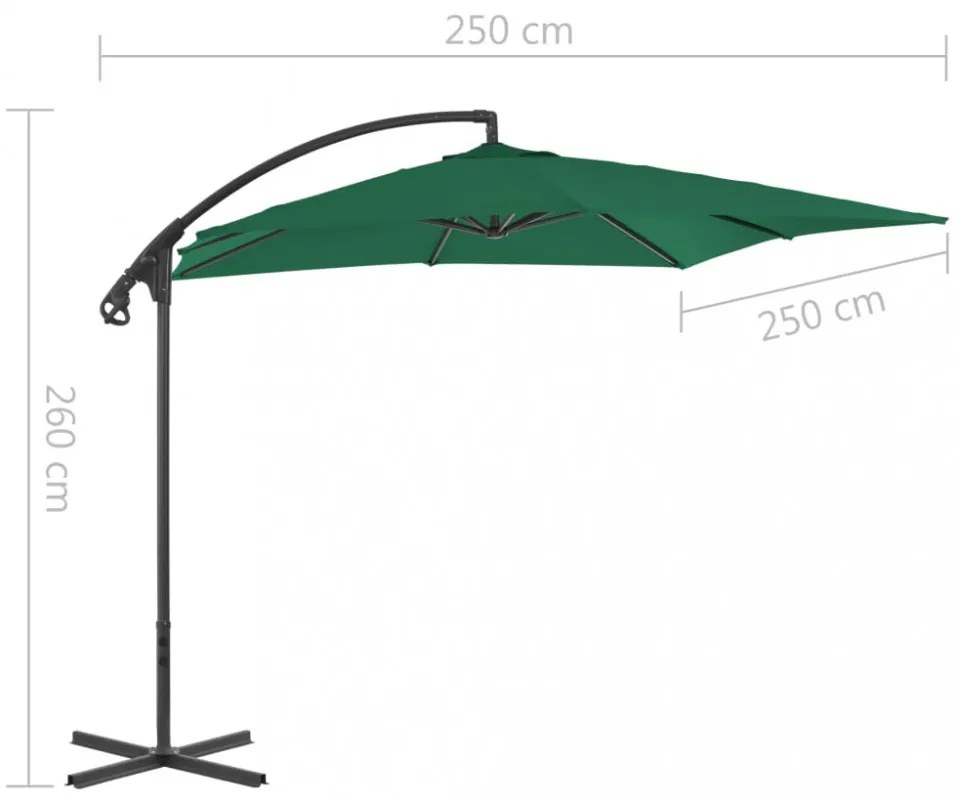 zöld konzolos kerti napernyő acélrúddal 250 x 250 cm