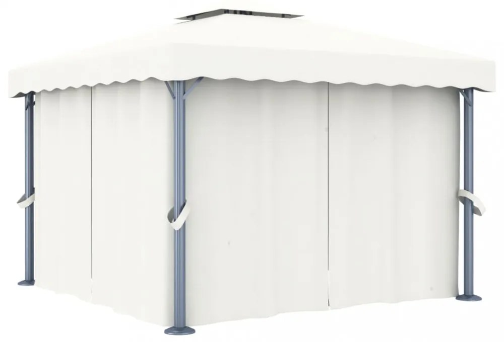 krémfehér pavilon függönnyel és LED fényfüzérrel 3 x 3 m