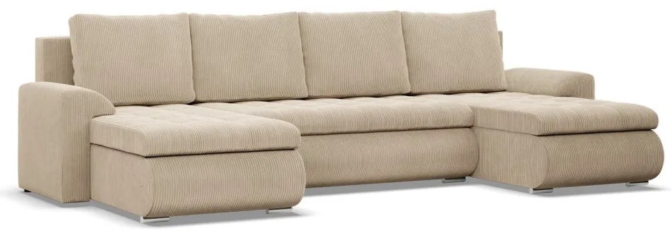 Tokio U alakú sarokkanapé, 3 ágyneműtartóval, kordbársony, univerzális oldal, bézs