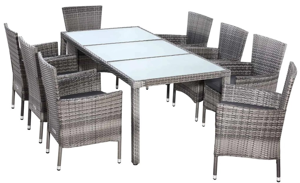 Casaria® Bali 1+8 kerti rattan bútor szett - szürke/antracit