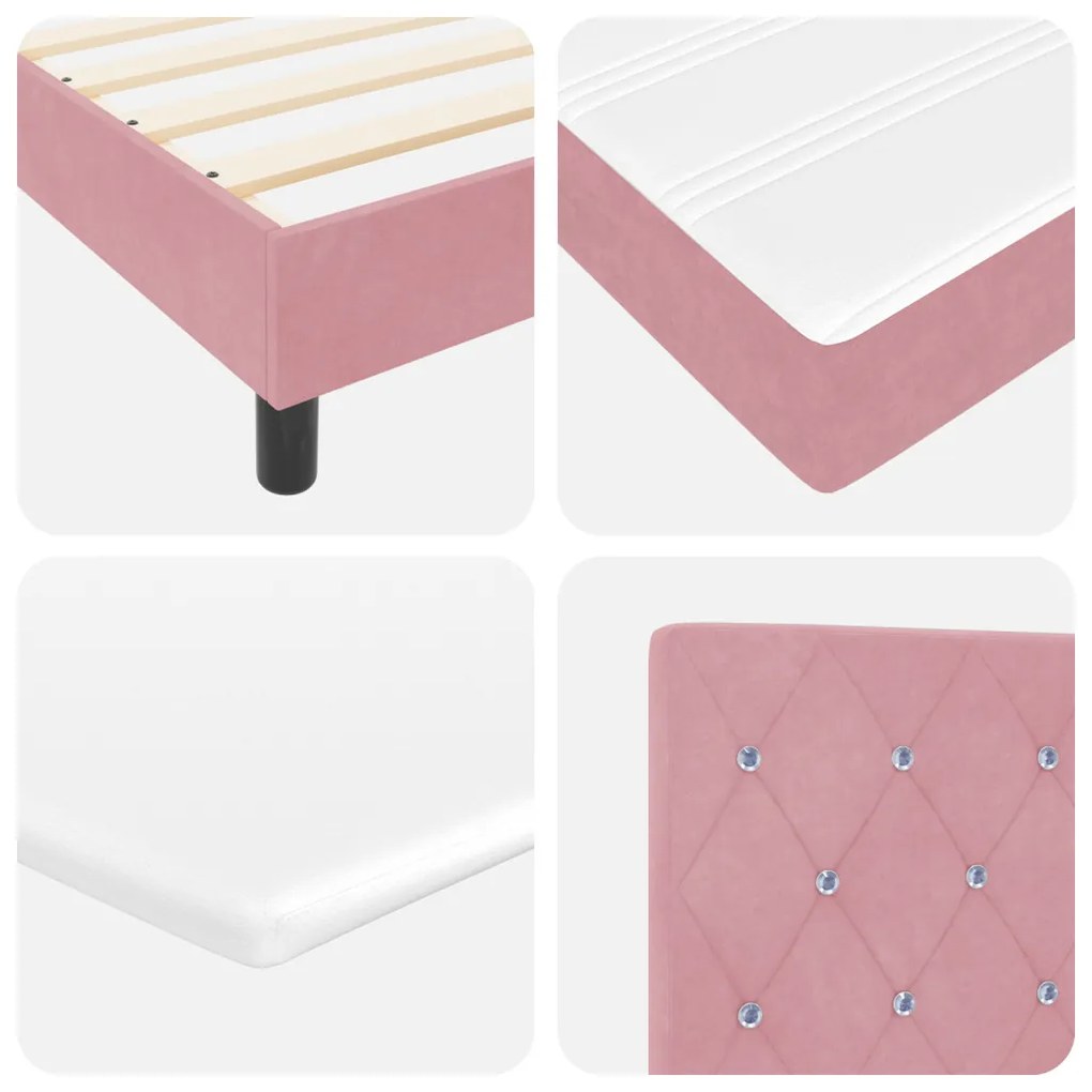 Box Spring Ágy Matrac és LED Rózsaszín 120x200 cm Bársony