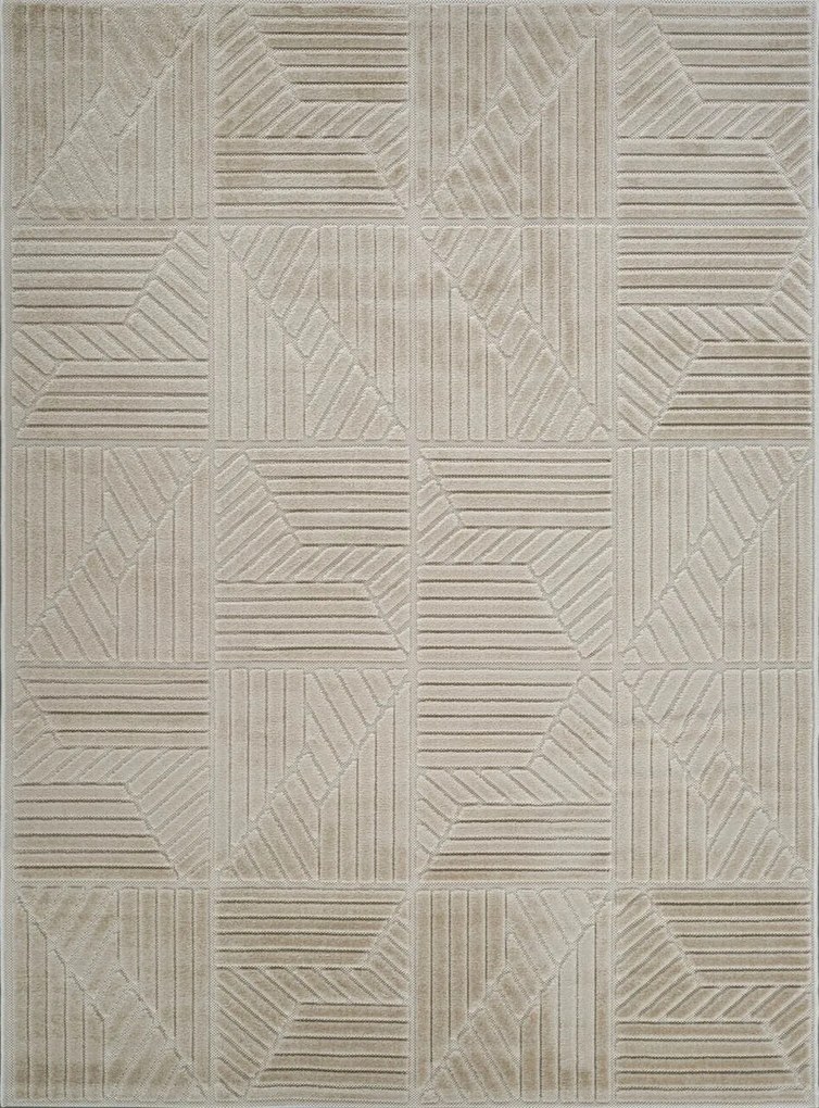 Boho szőnyeg 200x300cm nappaliba, puha bézs 3D geometrikus minta