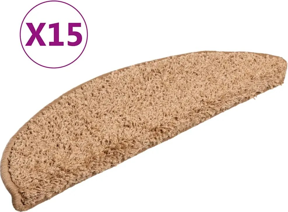 vidaXL 15 db bézs színű, félkör alakú lépcsőszőnyeg 56 x 17 x 3 cm