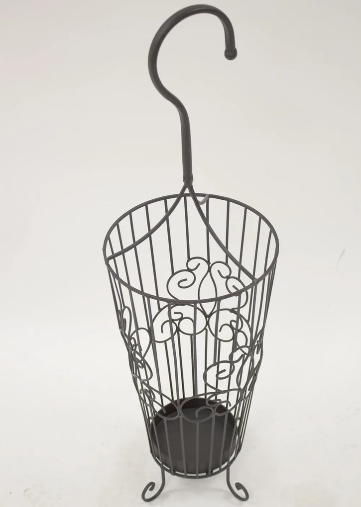 Klasszikus kampós fekete fém esernyőtartó állvány kacskaringós mintával 88x25,5x25,5cm