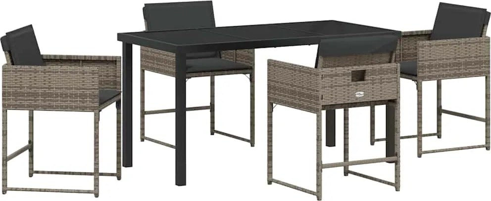 vidaXL Kert étkező szett párnával 5 pcs Szürke polirattan