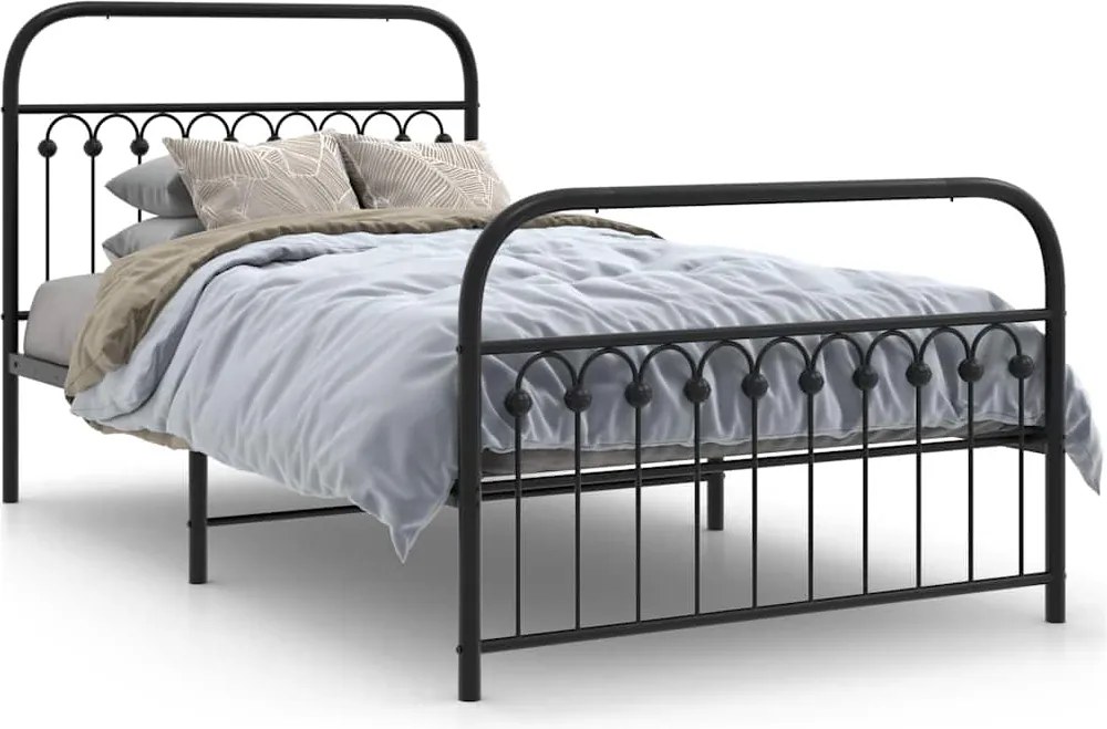 vidaXL fekete fém ágykeret fej- és lábtámlával 107 x 203 cm