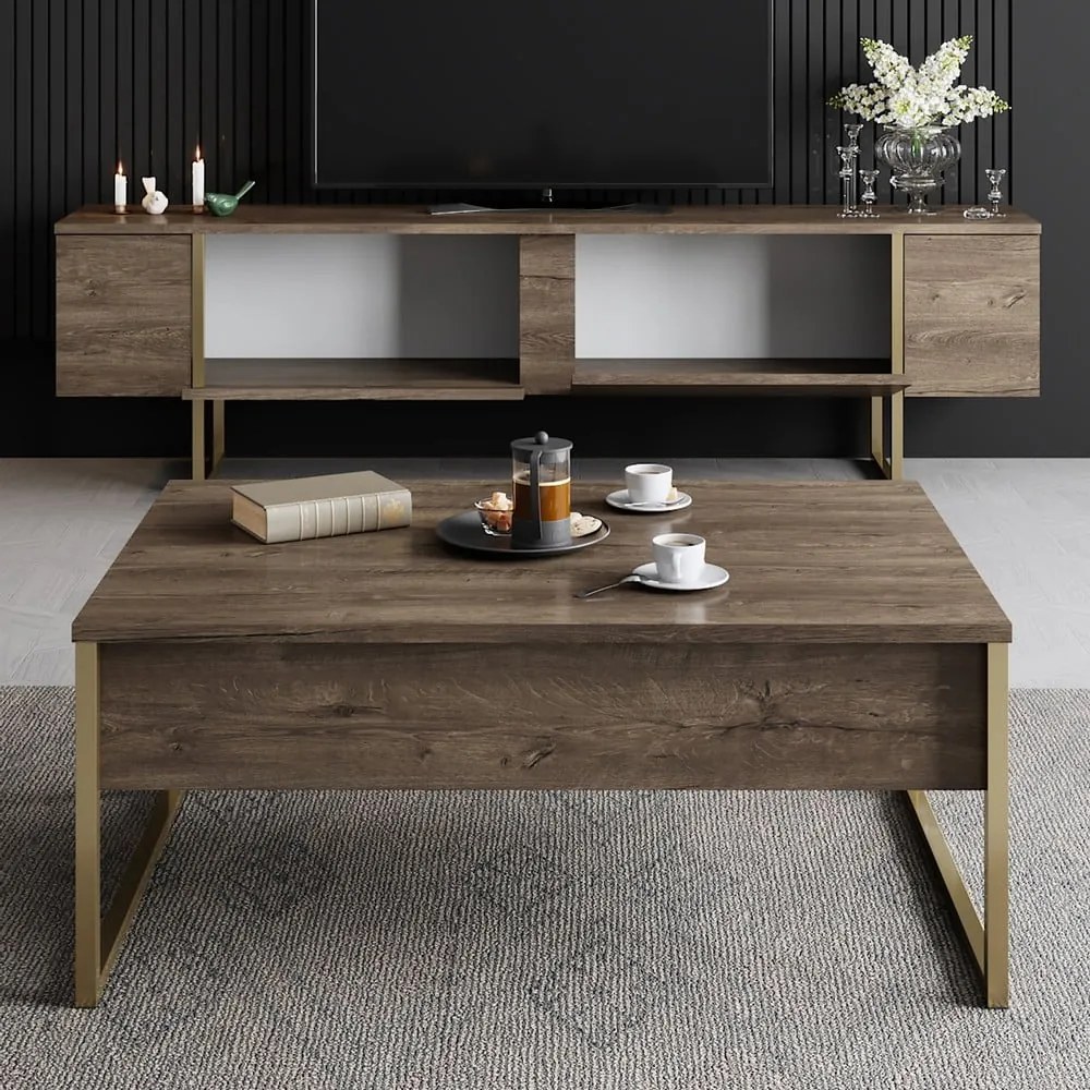 Natúr színű TV-állvány diófa dekorral 180x30 cm Luxe – Kalune Design