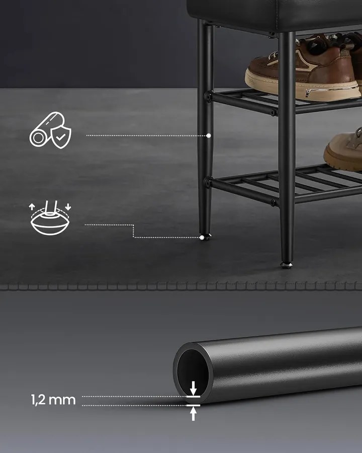 VASAGLE EKHO modern műbőr cipős pad, 100 cm, tintafekete