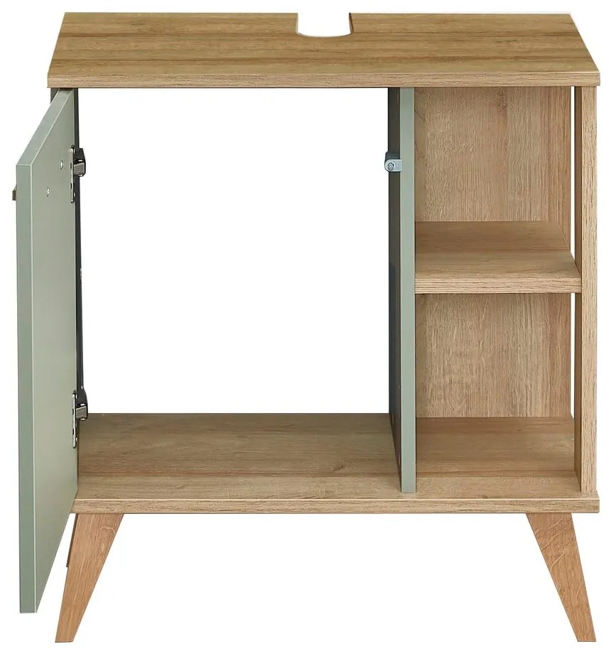 Zöld mosdókagyló alatti szekrény tölgyfa dekorral 61x65 cm Set 963 - Pelipal