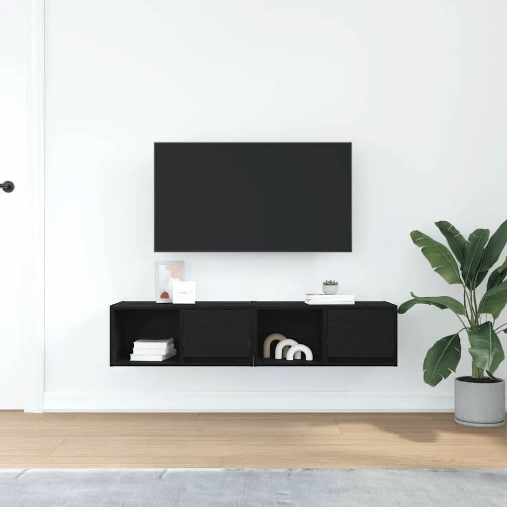2 db fekete tölgy színű szerelt fa TV-szekrény 60x31x25,5 cm