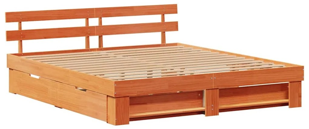 Ágykeret fejtámlával Viaszbarna 200 x 200 cm Tömör fenyőfa