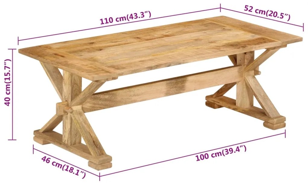 tömör mangófa dohányzóasztal 110 x 52 x 40 cm