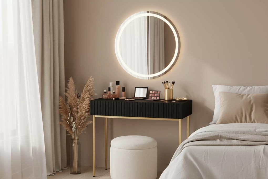 Nicole fésülködőasztal 100 cm fiókokkal - matt fekete / arany lábak