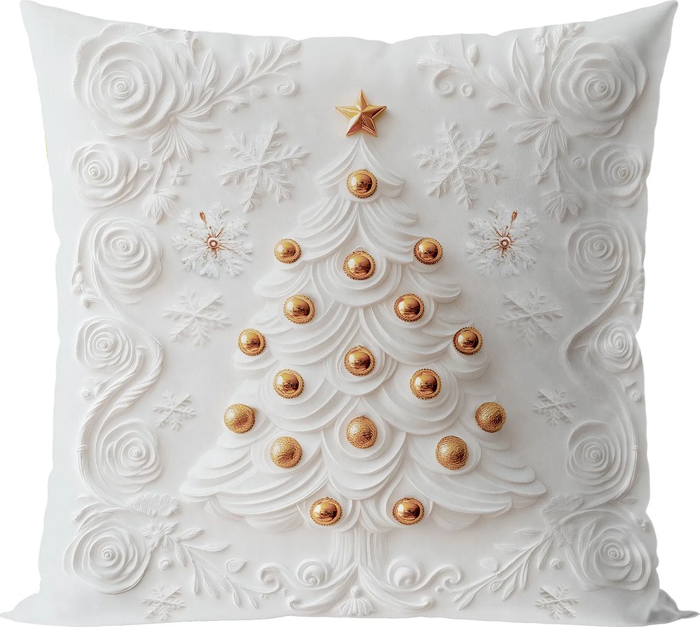 Karácsonyi díszpárnahuzat Karácsonyfa 3D Hatással 40x40 bársony fehér
