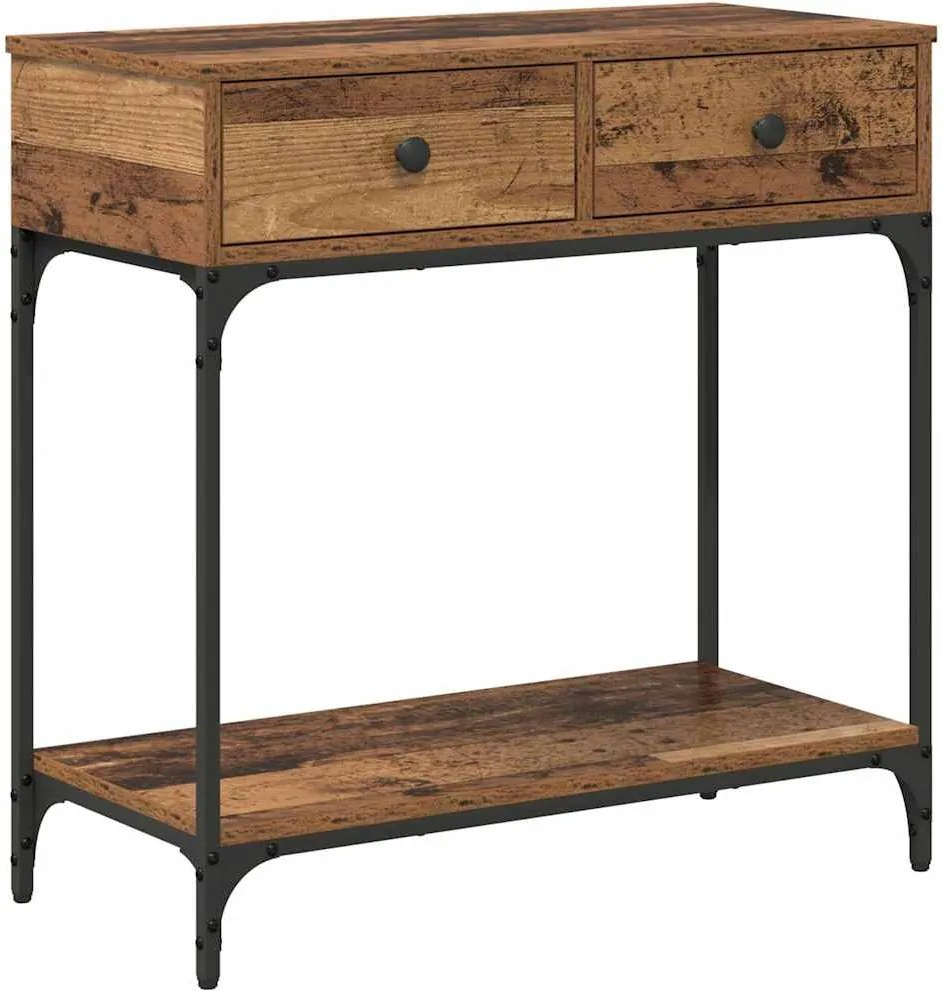 vidaXL Konzolasztal fiókkal Régi fa 75 x 34.5 x 75 cm Faanyag